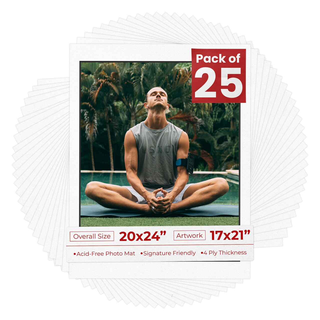 White with Black Core Mat Board for 20x24 Frames - Fits 17x21 Photos